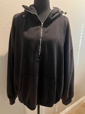 White Birch Black Half Zip Hoodie XL/Oversized Elastic Hem Pullover Pocket